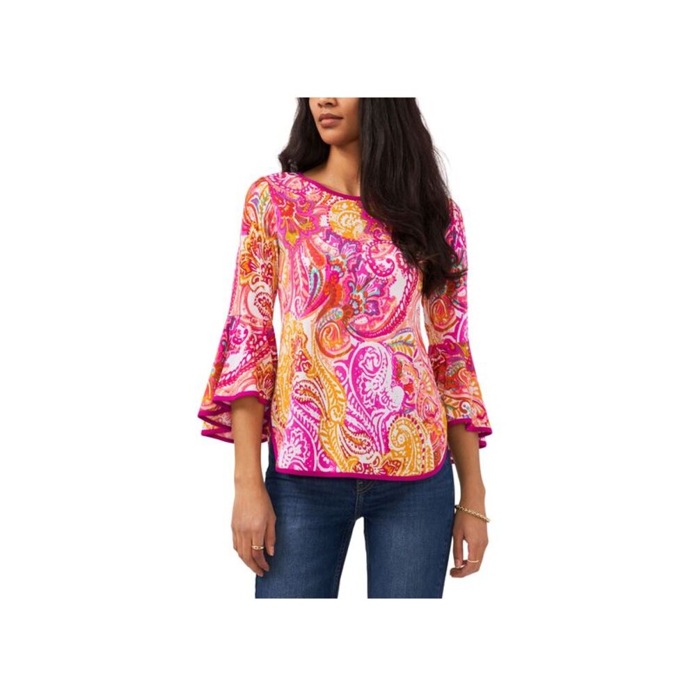 Sam & Jess Petite Contrast-Trim Bell-Sleeve Top